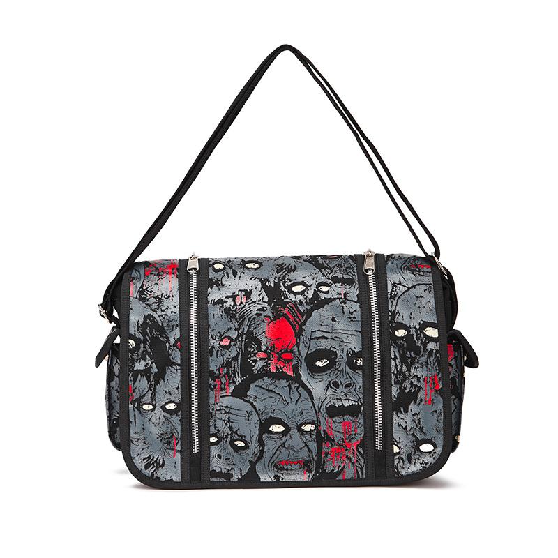 SHELKSBAG Unisex Elegante Halloween Calavera Zombie Bolso Cruzado Mensajero Luminoso Impermeable Lona de Calidad Premium Bolsos de Hombro