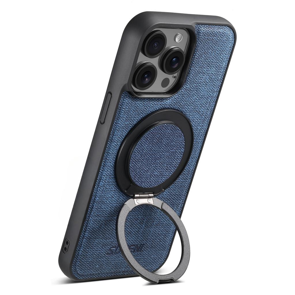 SUTENI G3 Für iPhone 14 Pro Magnetische Hülle Drehbarer Ring Ständer Jeans Textur PU TPU Handy Rückseite