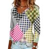 Ladies' Plaid Printed Casual and Fashionable Long Sleeved Pullover Top