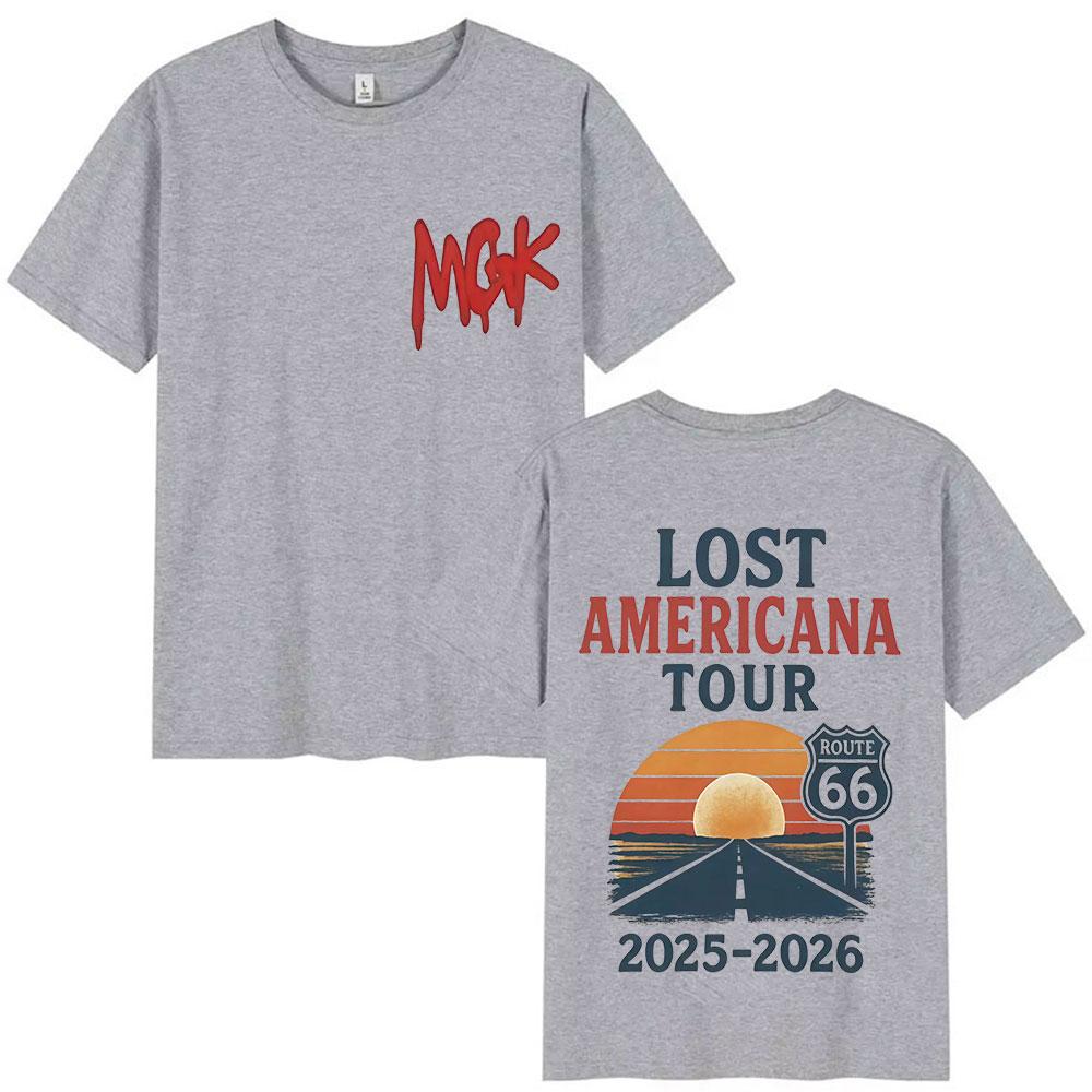 Mgk Lost American Tour 2025-2026 Chart T-shirt for Men and Women Harajuku Retro T-shirt Summer Cotton Top T-shirt