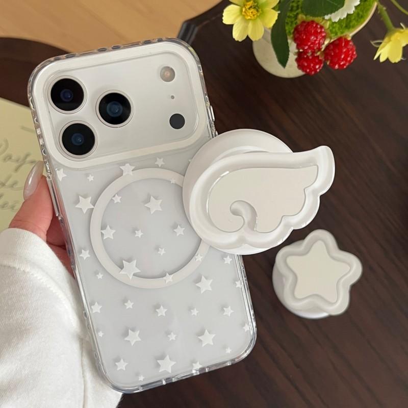 For Magnetic Phone Case for iPhone 17Pro Max case 16 15 Pro Max Clear Star Pattern with Foldable Stand, Shockproof Soft TPU Cover