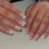 Classic French White Press-On Nails with Valentine's Day Bow Art – Medium Short Square False Nails