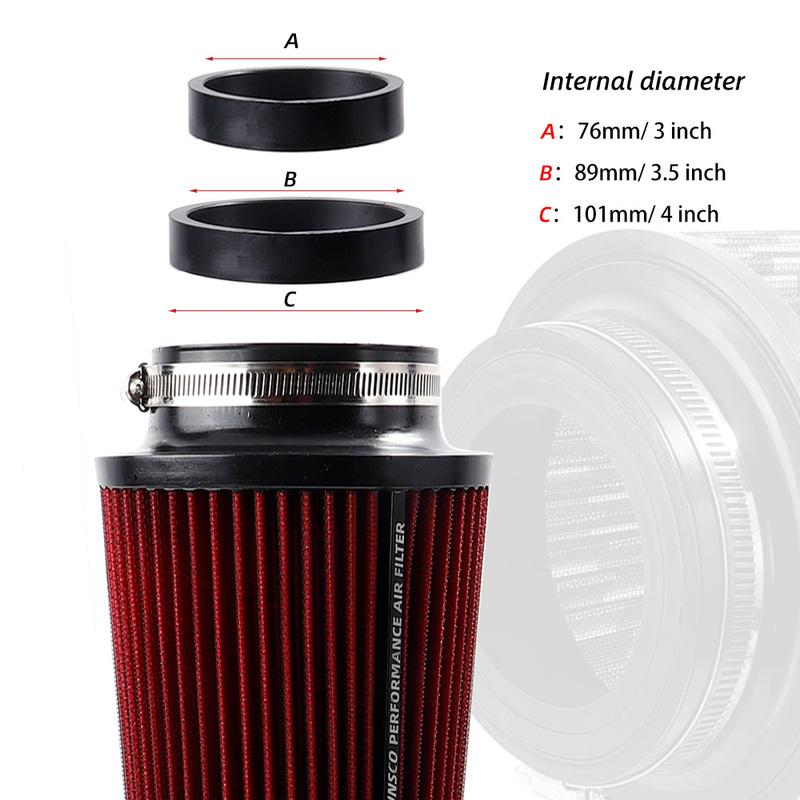 2.5inch 3inch 3.5inch High Flow Cold Cone Air Intake Filter Universal Car Air Filter Modification for Race Car 76MM/89MM/101MM