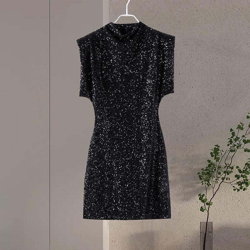

Модные платья с высокой талией и подкладкой из пайеток, элегантные женские платья без рукавов со скрытой молнией, облегающие вечерние платья 2025 года, новое женское платье M чёрный