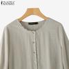 ZANZEA Women Casual Round Neck Summer 3/4 Sleeve Cotton Blouse