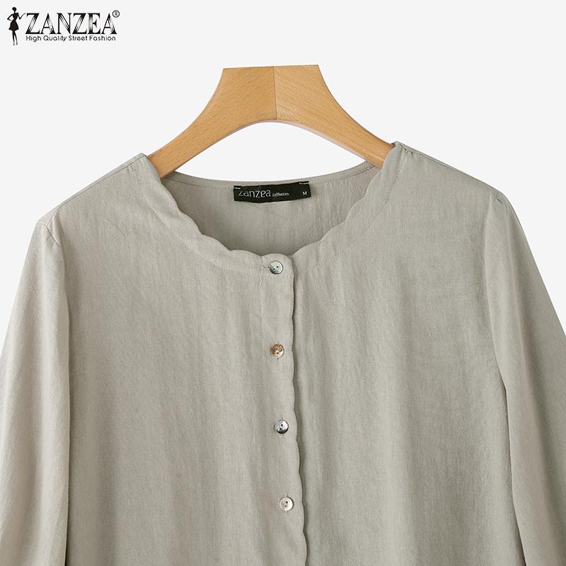 ZANZEA Women Casual Round Neck Summer 3/4 Sleeve Cotton Blouse