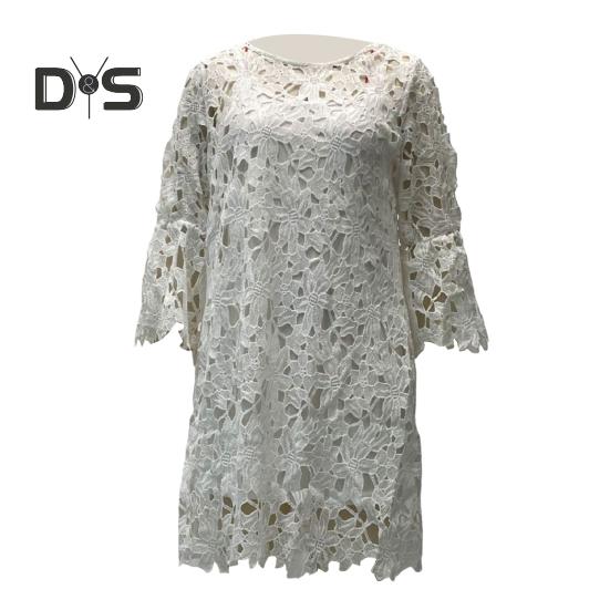 Rochie de toamnă, primăvară, pentru femei, cu dantelă, broderie cu flori, gât rotund, cu mâneci lungi, cu două straturi, culoare solidă, rochie midi etnică lejeră