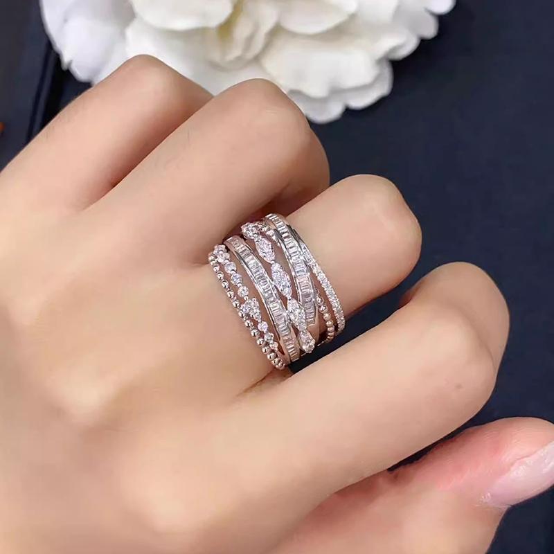 Gorgeous Trendy Wide Ring Women Fashion Multi Layer Design Brilliant Zirconia Finger Jewelry for Party Trendy Accessories