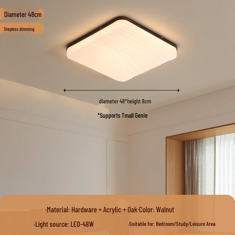 Ultra-Thin Mid-Century Walnut Ceiling Light for Bedroom & Living Room - Full Spectrum Eye Protection