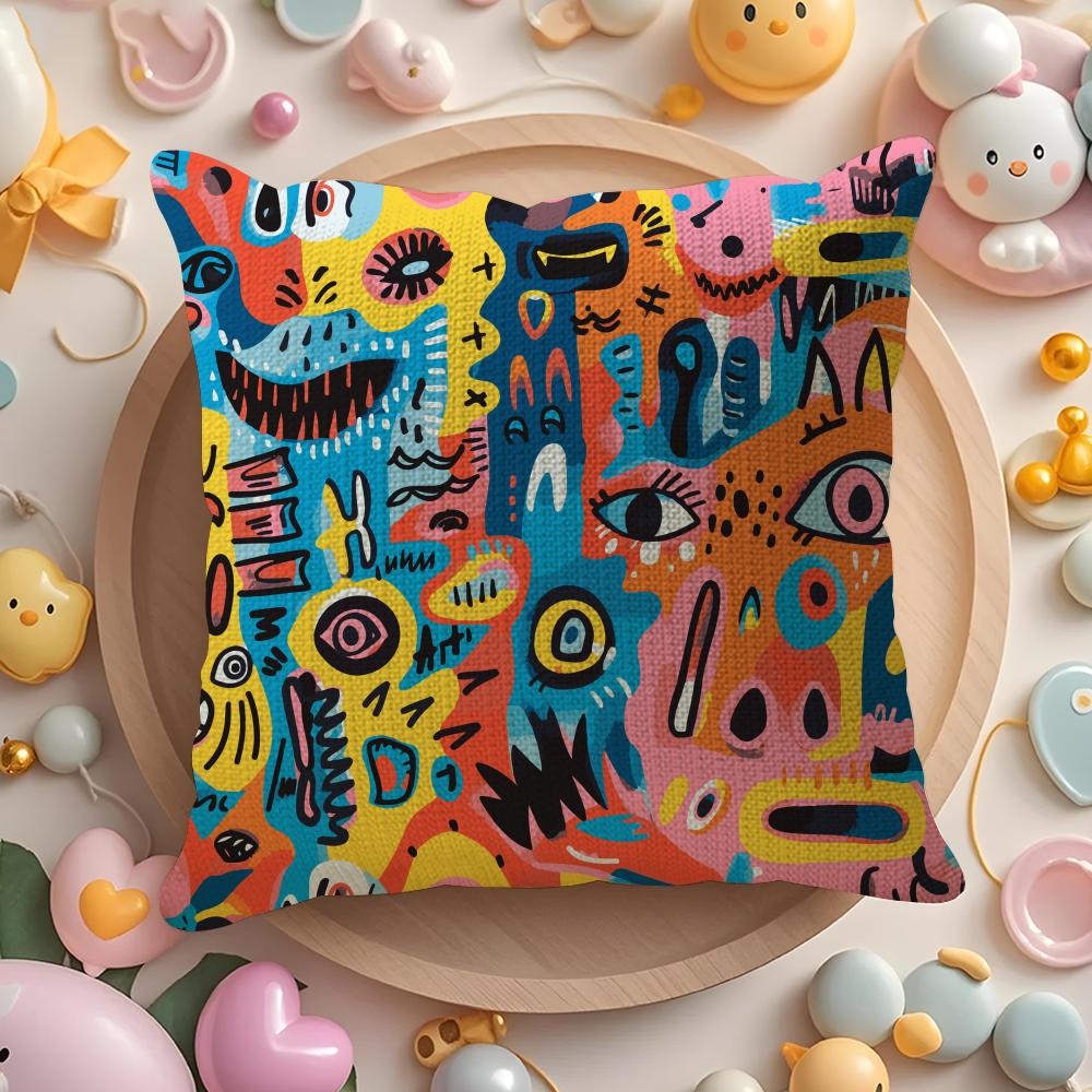Colorful Abstract Faces Pillow Case Pattern Printed Pillowcase For Living Room Sofa Cushion Cover  Bedroom Decor