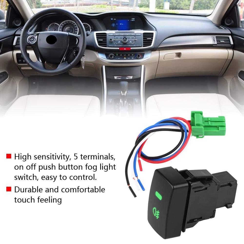 Keenso Fog Light Switch, 5 Pin Black Plastic Car Push Button, Fog Light On Off Switch, Fog Lamp Assembly for Cars, Trucks, SUVs