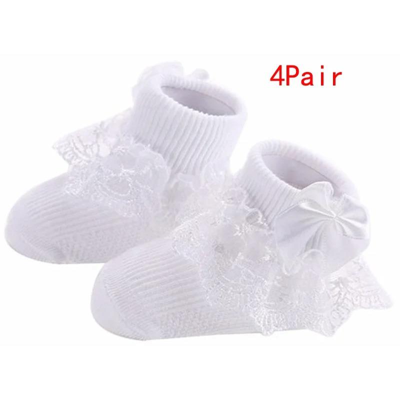 4Pair/lot New lace bow short socks newborn baby socks