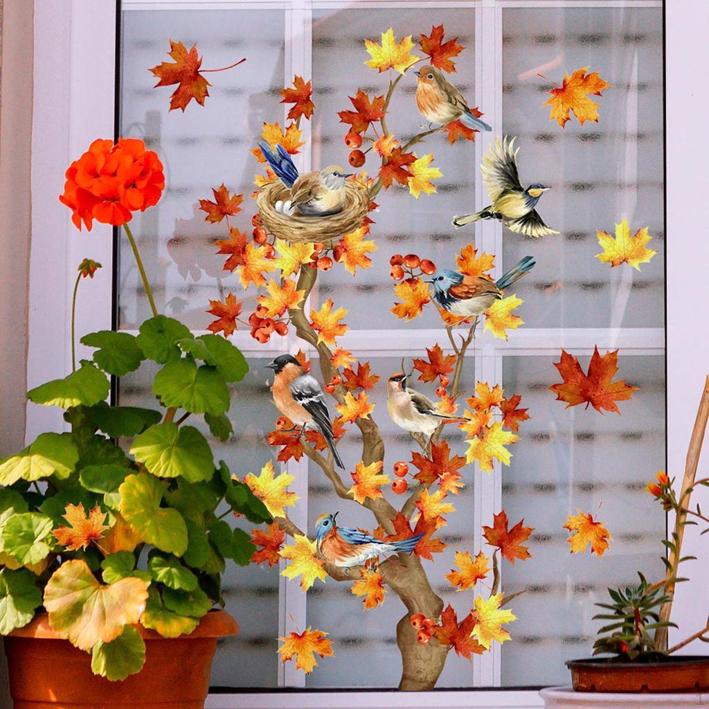 Fall Window Cling Sticker Waterproof Accessories Double Sided Autumn Decor for