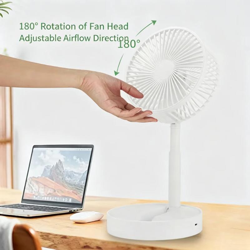Foldable Retractable Mini Desk Fan USB Rechargeable Portable Small Electric Fan With Built In Phone Stand Storage Design For Off