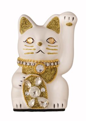 Lucky Cat Jewelry Cat Left Paw Raised Ceramic Lucky Cat Auspicious Feng Shui Ornament (S-SIZE White) / _ Maneki-neko (jw_S White)