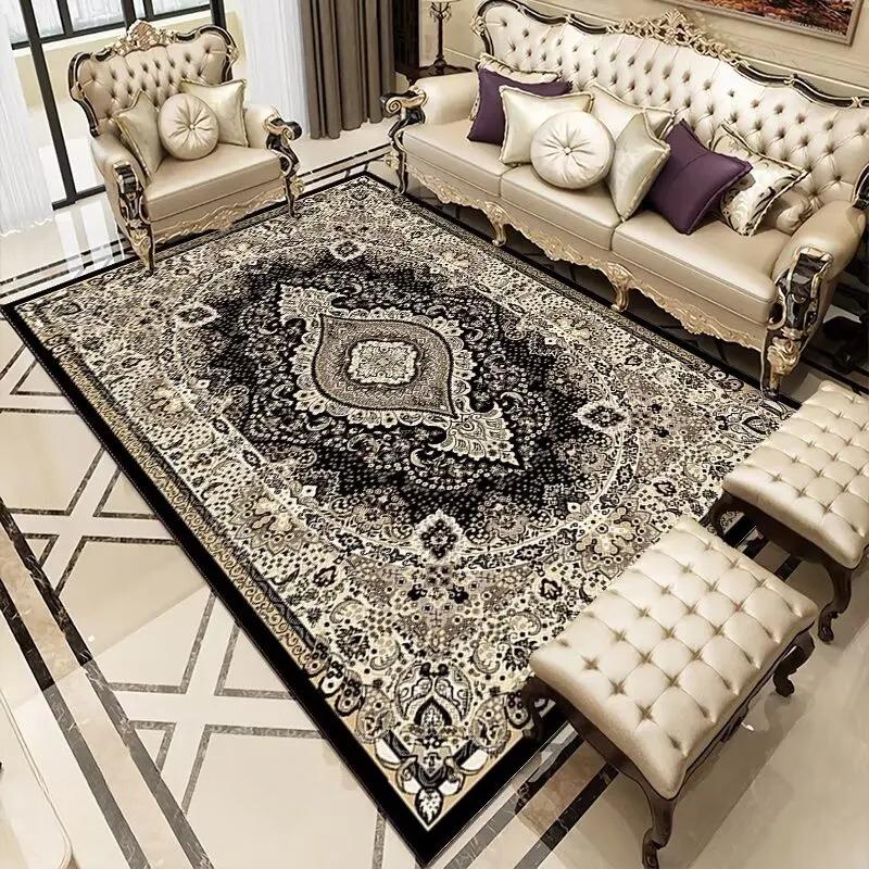 Black Classical Carpet Black Retro Style Living Room Bedroom Rug Antiskid Washable Dining Room Bedside Floor Mat Customizable