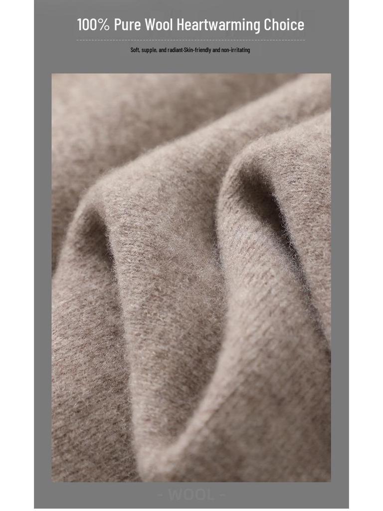 Men's 100% Pure Wool Knit Polo Collar Cardigan – Thickened, Fashionable, Zipper-Front Sweater for Business & Casual Wear.