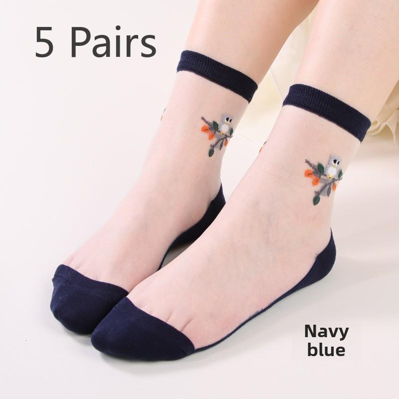 5 Pairs Jacquard Glass Stockings Transparent Socks Casual Crystal Silk Stockings for Women