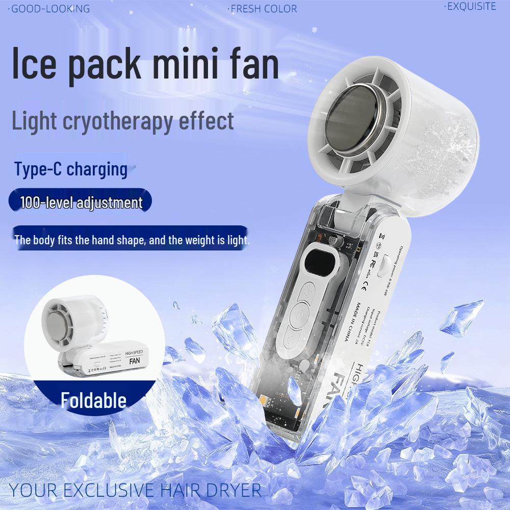100-Speed Foldable Handheld Fan with USB Charging and Light 1800mAh
