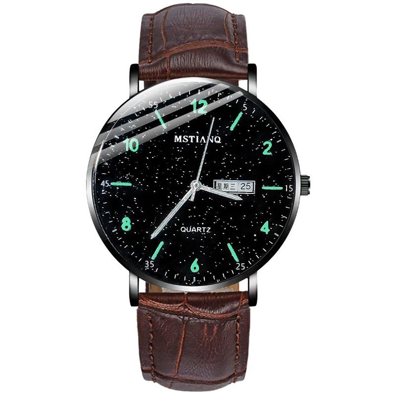 

Star Watch Men S Non-Mechanical Watch Teen High School Student Trend Black Technology Ultra-Thin Electronic Quartz Watch starry sky luminous - brown band