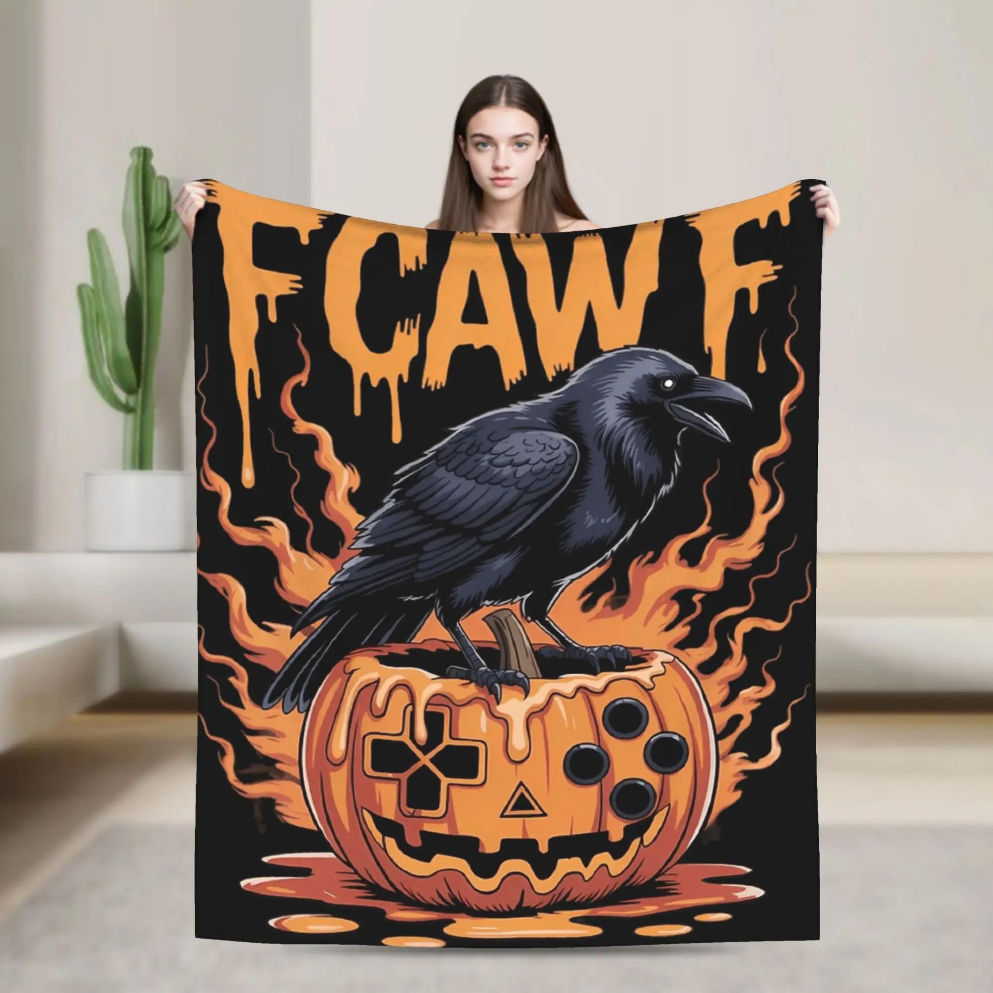 Halloween Gamer Pumpkin Crow Raven Bird Plush Flannel Blanket for Kids Soft Warm Bedspread Throw for Home Gift 100x150cm