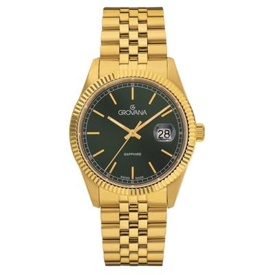 Kensington Royal Goudkleurig Roestvrij Staal Groene Wijzerplaat Kwarts 1542.1114 Herenhorloge