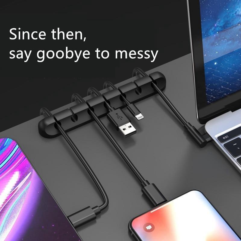 2 Pcs Home Office 3/5/7 Holes Cable Holder Silicone Line Organizer Clips USB Winder Manager Splitter