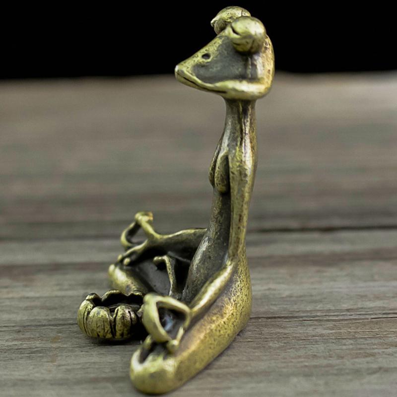 1PC Retro Copperware Incense Socket Zen Frog Ornaments Solid Pure Copper Frog Tea Pet Incense Holder Ornaments