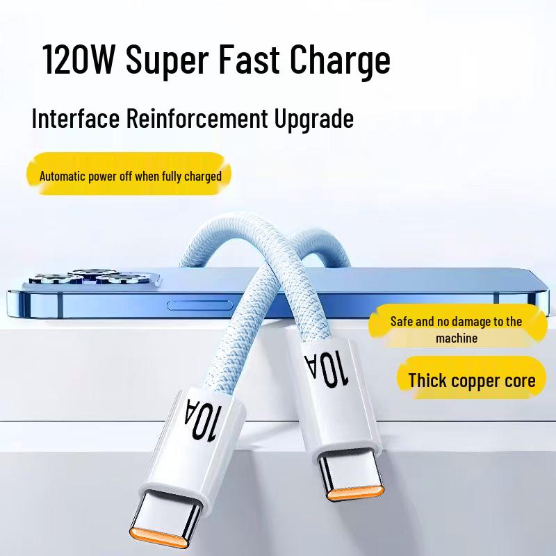 120W Super Fast Charging 10A Dual Type-C Cable for Apple 15/16 & Xiaomi