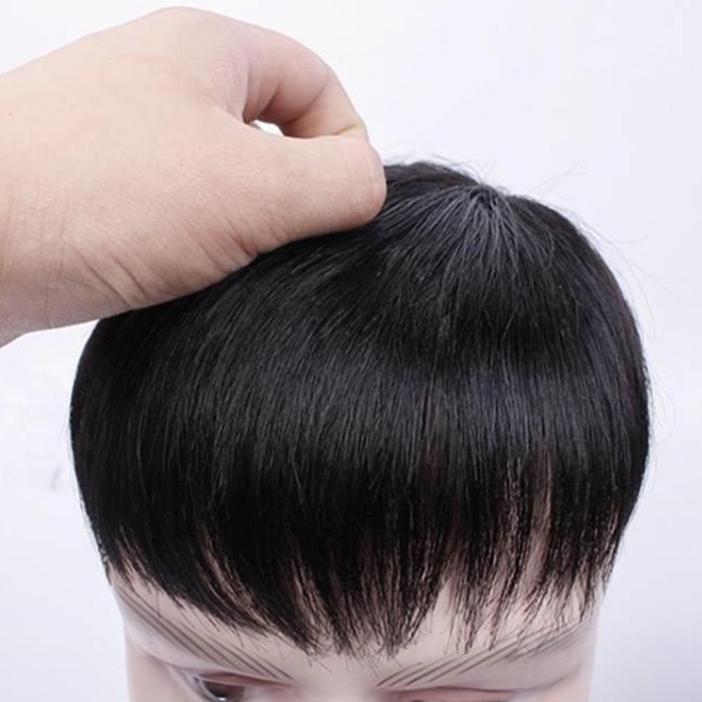 Men Short Straight Hairpiece with Bangs BaldSpots Gray Hair Coverage High Temperature Fiber Male Black Synthetic Hair Wig