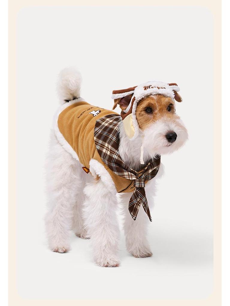 Hoopet Pet Corduroy Plaid Vest for Cats and Puppies - Warm, Sleeveless Autumn/Winter Wear