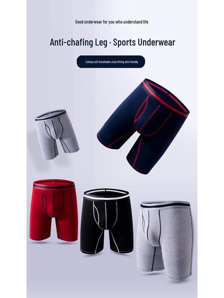 Men's European & American Pure Cotton Long Boxer Briefs - Plus Size Fitness Trunks