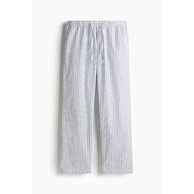 

HM Men s Casual Pants 2025 Summer New Arrival Loose Elastic Waist Straight Mid-Waist Poplin Pants 1267683 White/Grey Stripes 175/96