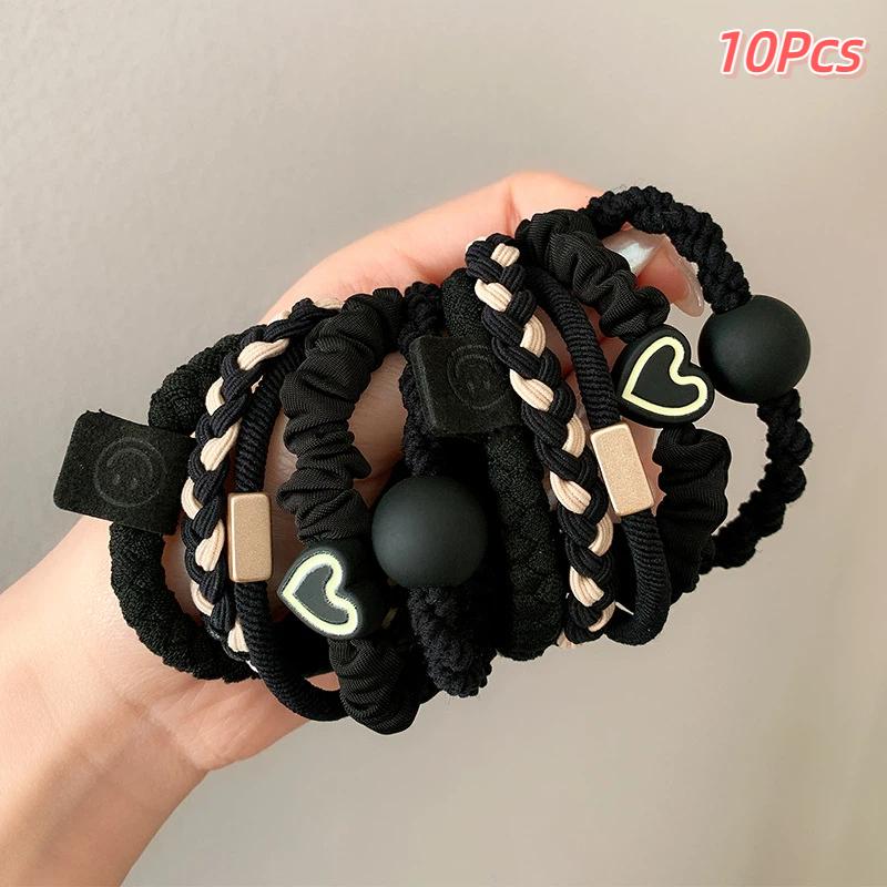 10Pcs Headband Leather Band Female High Ponytail Hair Accessories Simple High Elasticity Durable Rubber Band Hair Circle