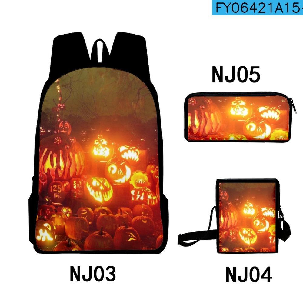Classic Novelty Cool Halloween 3D Printed 3pcs/Set Pupil School Bags Laptop Daypack Backpack Inclined Shoulder Bag Pencil Case