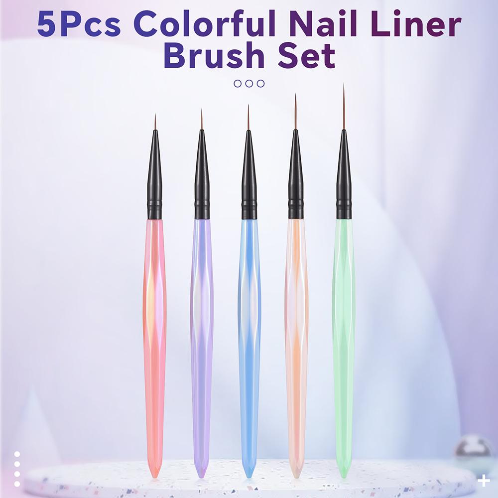 5 BUC Pensulă Colorată pentru Pictură Linii Nail Art, Stilou Liner pentru Unghii, Manichiură Pictură Linii, Pensulă pentru Flori, Acrilic Liner Subțire, Stilou pentru Desen