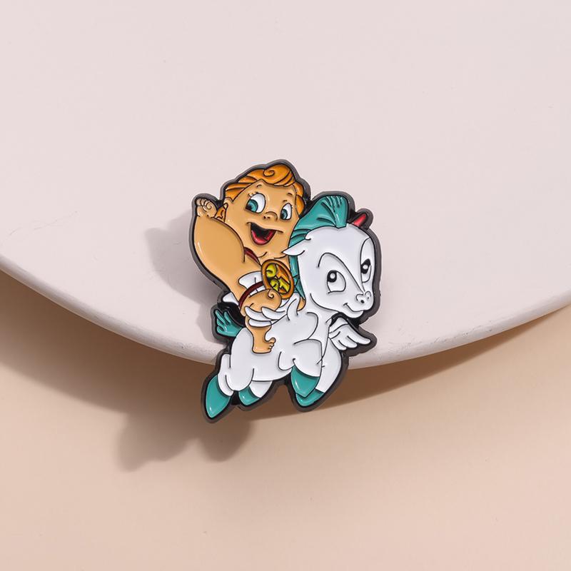 Baby and Pegasus Enamel Pins Custom Brooches Lapel Badges Cartoon Animal Movie Jewelry Gift for Fans Kids Friends