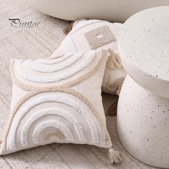 Bay Window Cushion Cover Bohemian Geometric Tufted Throw Pillow with Tassels Case Decorative Boho for Home Farmhouse Sofa Couch Bedroom