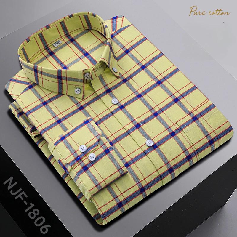 Nouveau dans Chemise Surdimensionnée Manches Longues 100% Coton Chemises pour Hommes Coupe Ajustée Formel Uni Chemise à Carreaux Décontracté Hauts Designer Vêtements Noirs