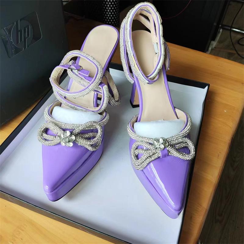 Fashion Brand Love Rhinestone/Flower Strap Sandals Model Show Bow Tie High Heels Thick Heel Waterproof Platform Size 35-43 Women's Shoes