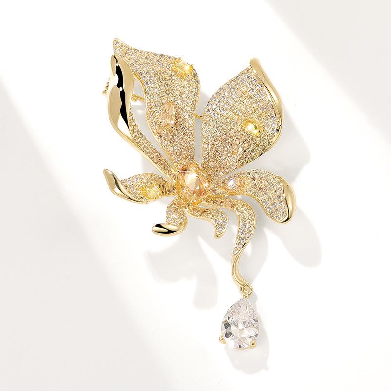 Korean Luxury Colorful Zirconia Flower Brooch Corsage Pin