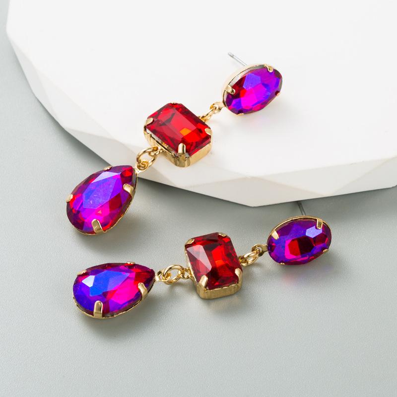 Long Earrings Drop Women Retro Titanium Steel Alloy Pendant Earrings Acrylic Colorful Crystal Rhinestone Geometric Ear Ornaments