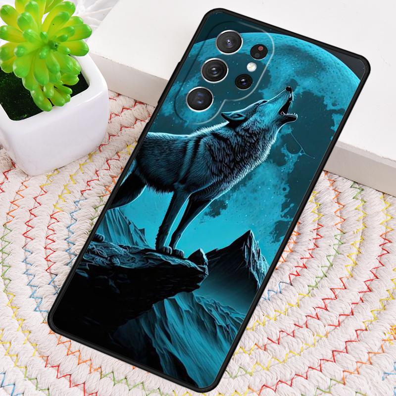 Moon Roaring Wolf Print Silicone Phone Case For Samsung Galaxy Note 10 Pro S26 S25 S24 S23 S22 S21 Plus S25Ultra Capa Cover