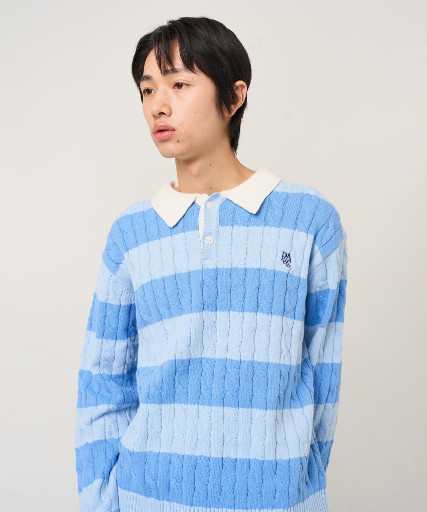 PLAC Collar Striped Knit Blue
