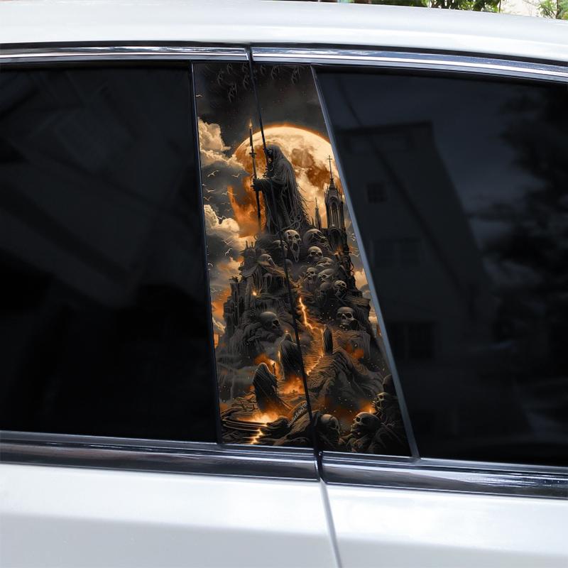 2pcs Horror Skull Car Sticker Car B-Pillar Vinyl Decals DIY Car Doors Pillar Decals Waterproof Sunscreen Vinyl Sticker