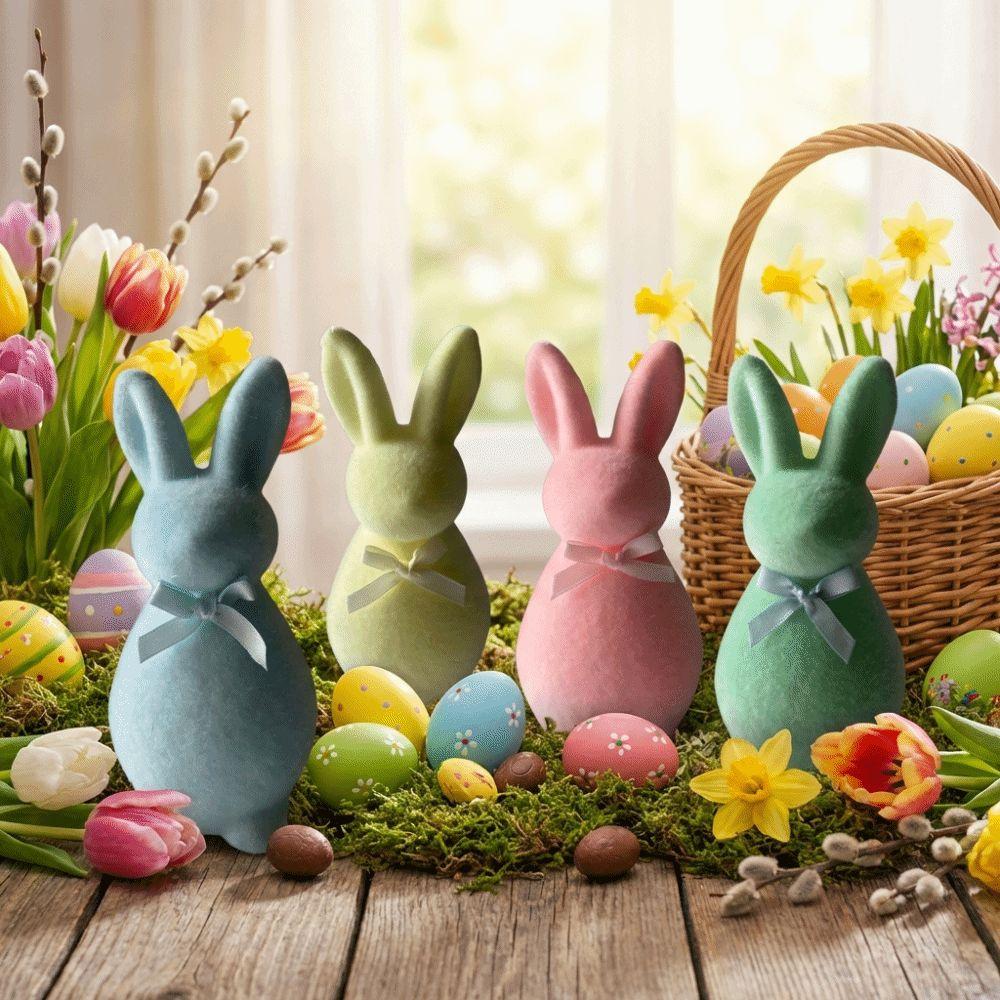 Plush Easter Bunny Statue Foam Rabbit Gnome Doll Easter Holiday Bunny Sculpture Garden Decor