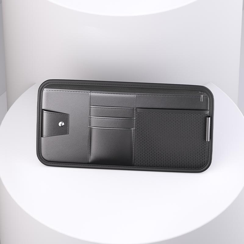 

Car sun visor card bag glasses with zipper storage bag multifunctional storage bag leather storage bag for car transport чёрный