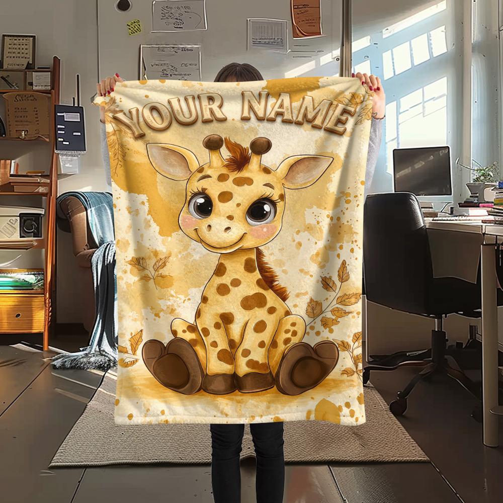 1PC Custom Name Giraffe Adventure Name Patterned Flannel Blanket Suitable For All Seasons for Home Decor Warmth and Comfort Gifts Holiday Present_lx