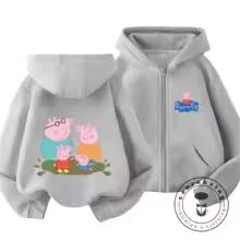 Winter Trendy Casual Zipper Hoodie Cute Cartoon Print Street Style Kids Hooded Top Peppa Pig Children 3 14