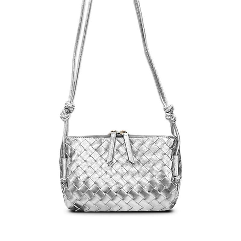 Genuine Leather Woven Shell Crossbody Bag